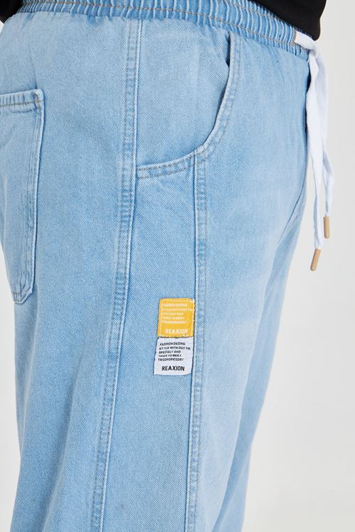 Erkek Parçalı Desen Yan Etiketli Baggy Kot Pantolon 721