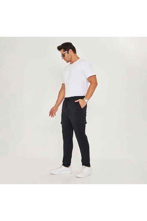 Erkek Kargo Cep Bel Lastikli Duble Paça Saten Likralı Pantolon