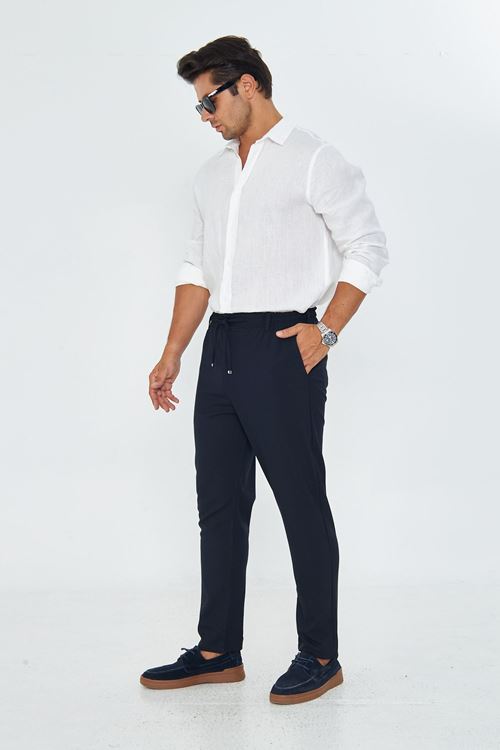 Erkek Bel Kemerli Klasik Bez Ayağı Kumaş Jogger