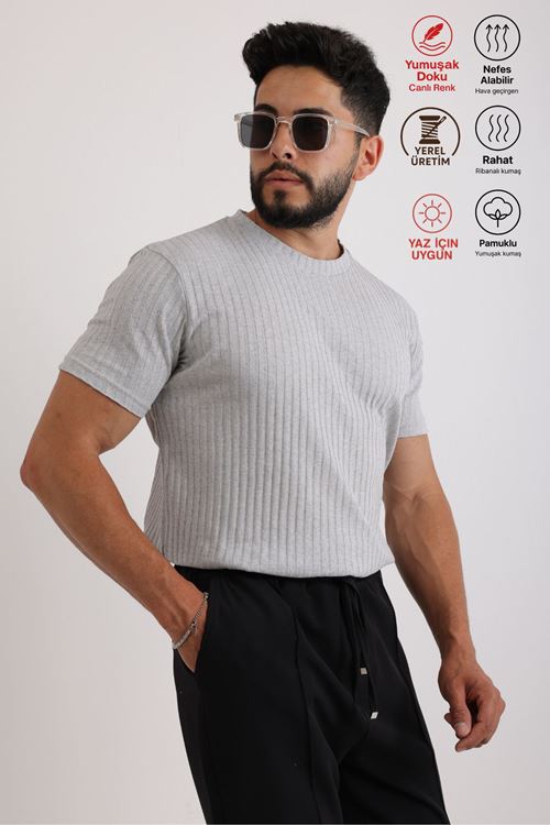 Erkek Fitilli Zinox Kumaş Tişört – Yumuşak Dokulu Basic Tişört