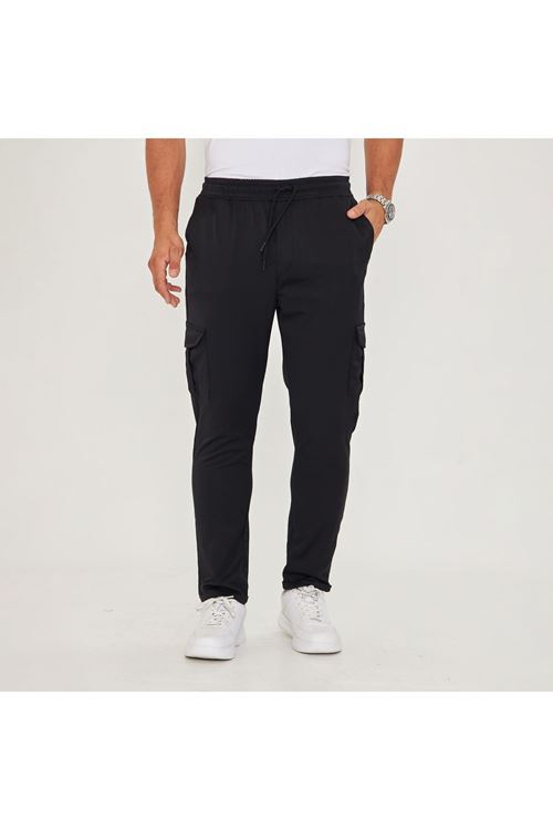 Erkek Kargo Cep Bel Lastikli Duble Paça Saten Likralı Pantolon