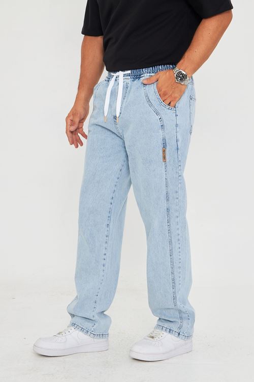 Erkek Baggy Yandan Parçalı Etiket Detaylı Düz Kot Pantolon 707