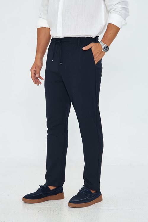 Erkek Bel Kemerli Klasik Bez Ayağı Kumaş Jogger