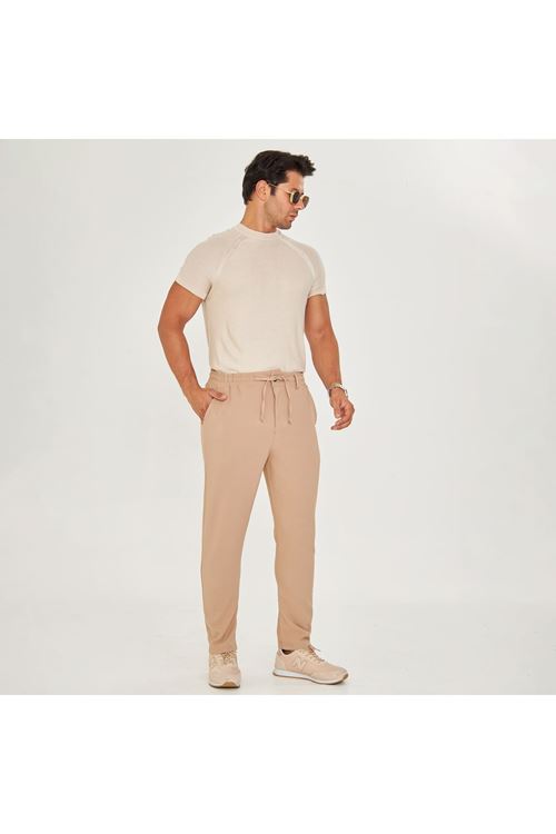 Erkek Bel Kemerli Bağcıklı Düz Paça Dabıl Kumaş Klasik Pantolon