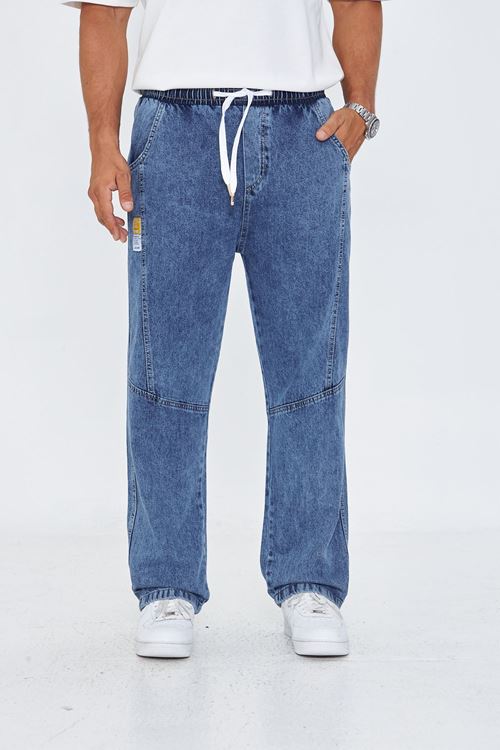 Erkek Parçalı Desen Yan Etiketli Baggy Kot Pantolon 721