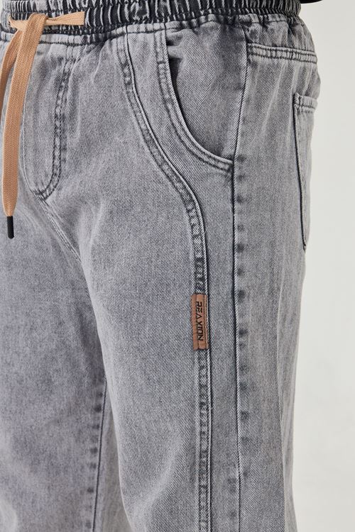 Erkek Baggy Yandan Parçalı Etiket Detaylı Düz Kot Pantolon 707