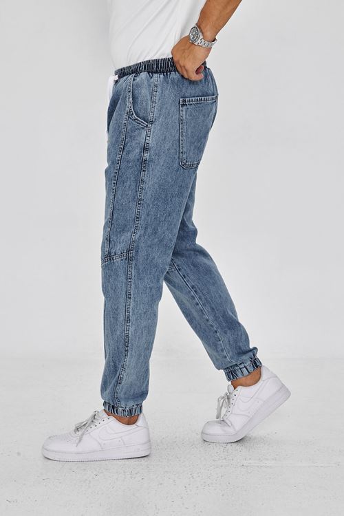 Erkek Parçalı Desen Yan Etiketli Paça Lastikli Bel Bağcıklı Pantolon 720