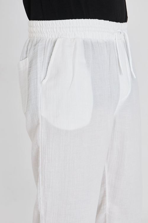 Erkek Baggy Müslin Keten Bel Bağcıklı Lastikli Düz Paça Pantolon