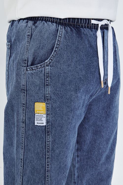 Erkek Parçalı Desen Yan Etiketli Baggy Kot Pantolon 721