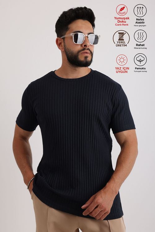 3'Lü Erkek Fitilli Zinox Kumaş Kazak – Yumuşak Dokulu Kısa Kol Basic Kazak