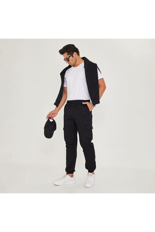 Erkek Kargo Cep Bel Paça Lastikli Gabardin Pantolon