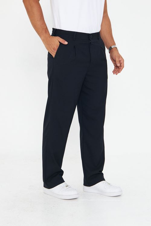 Erkek Pileli Baggy Bez Ayağı Kumaş Şık Pantolon