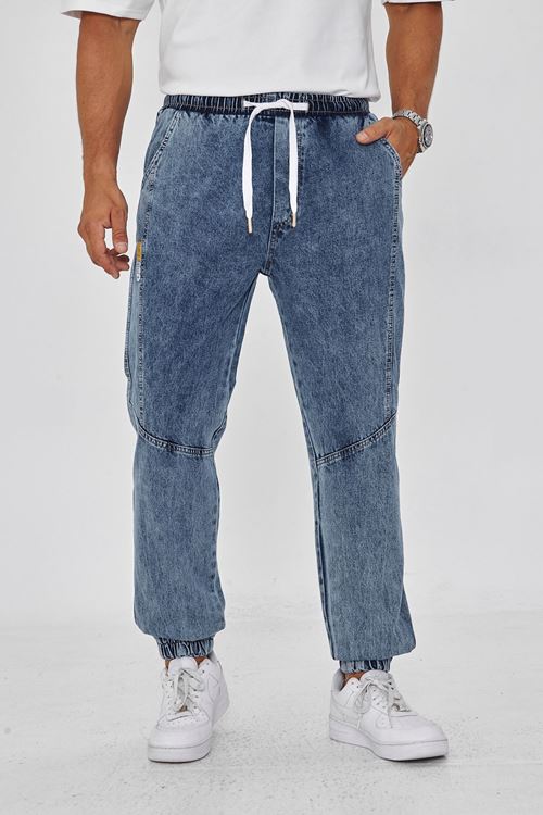 Erkek Parçalı Desen Yan Etiketli Paça Lastikli Bel Bağcıklı Pantolon 720