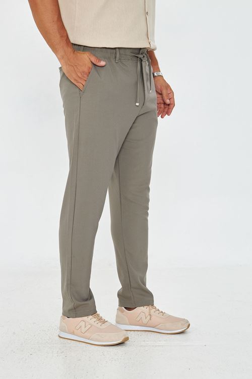 Erkek Bel Kemerli Klasik Bez Ayağı Kumaş Jogger