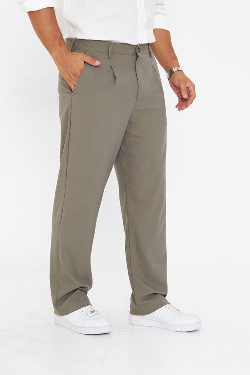 Erkek Pileli Baggy Bez Ayağı Kumaş Şık Pantolon