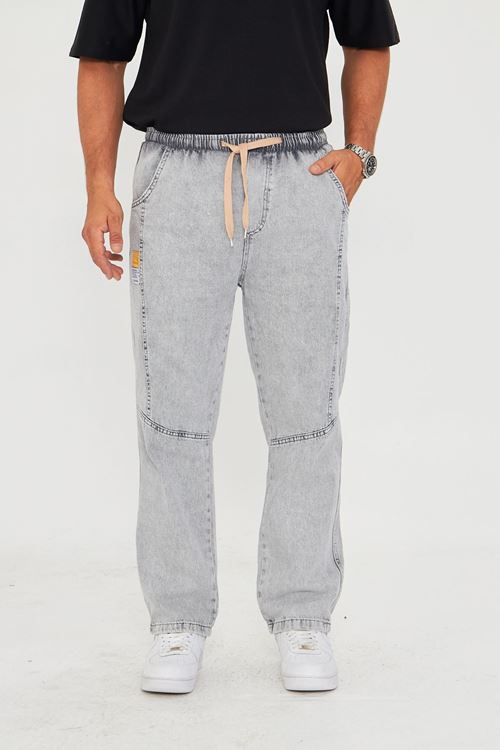 Erkek Parçalı Desen Yan Etiketli Baggy Kot Pantolon 721