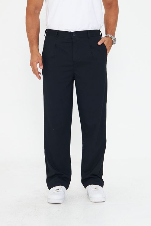 Erkek Pileli Baggy Bez Ayağı Kumaş Şık Pantolon