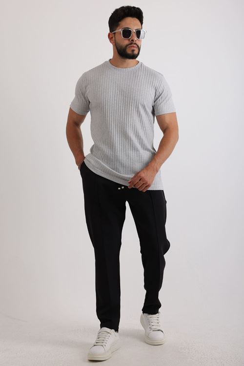 Erkek Fitilli Zinox Kumaş Tişört & Fermuarlı Duble Kumaş Pantolon Takım