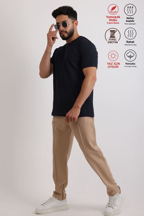 3'Lü Erkek Fitilli Zinox Kumaş Kazak – Yumuşak Dokulu Kısa Kol Basic Kazak