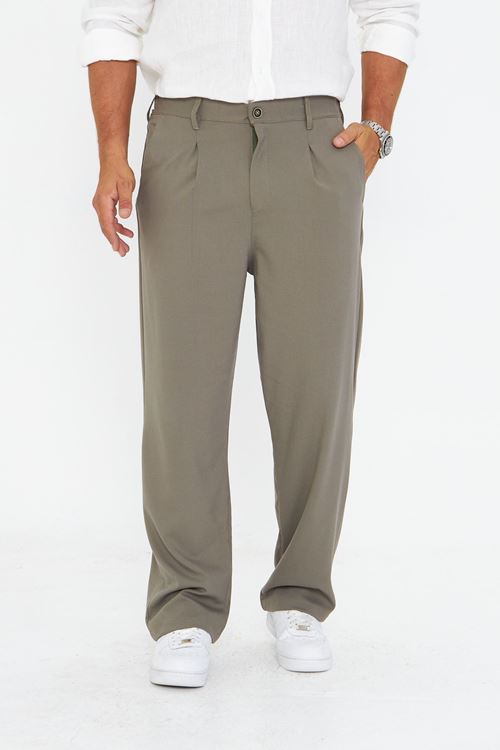 Erkek Pileli Baggy Bez Ayağı Kumaş Şık Pantolon