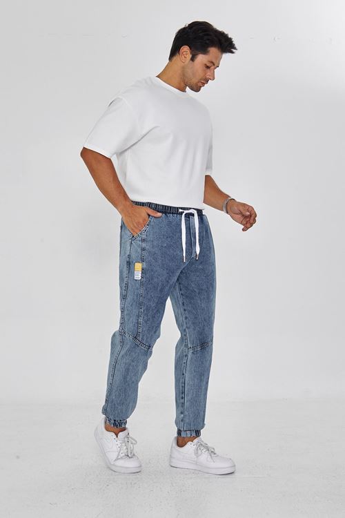 Erkek Parçalı Desen Yan Etiketli Paça Lastikli Bel Bağcıklı Pantolon 720