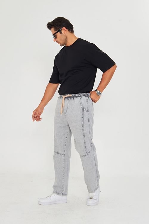 Erkek Parçalı Desen Yan Etiketli Baggy Kot Pantolon 721
