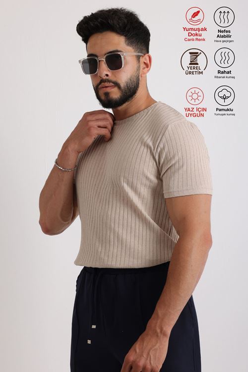 Erkek Fitilli Zinox Kumaş Tişört – Yumuşak Dokulu Basic Tişört