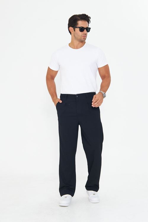 Erkek Pileli Baggy Bez Ayağı Kumaş Şık Pantolon