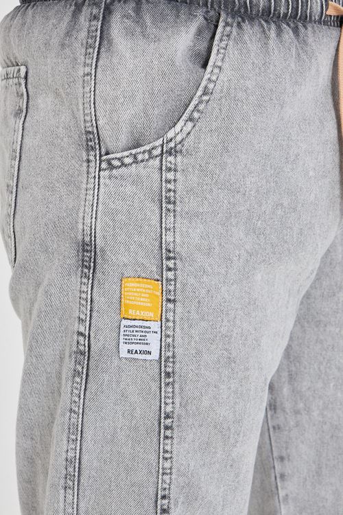 Erkek Parçalı Desen Yan Etiketli Baggy Kot Pantolon 721