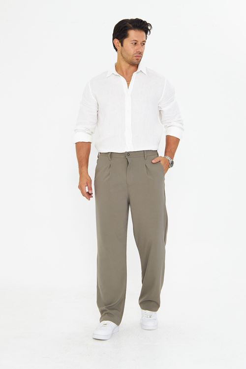 Erkek Pileli Baggy Bez Ayağı Kumaş Şık Pantolon