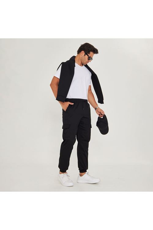Erkek Kargo Cep Bel Paça Lastikli Gabardin Pantolon