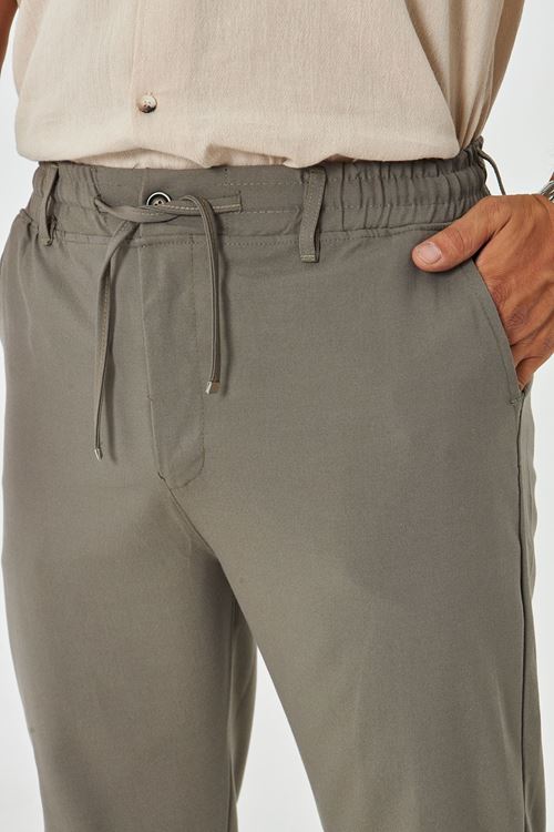 Erkek Bel Kemerli Klasik Bez Ayağı Kumaş Jogger