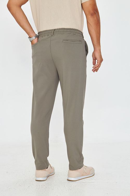 Erkek Bel Kemerli Klasik Bez Ayağı Kumaş Jogger