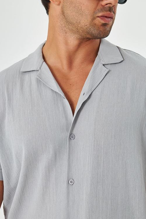 Erkek Keten Apaş Yaka Kısa Kol Gömlek - Şort Takım