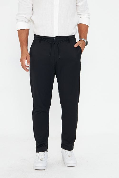 Erkek Düz Klasik Model Saten-Pamuk Kemerli Düz Paça Pantolon