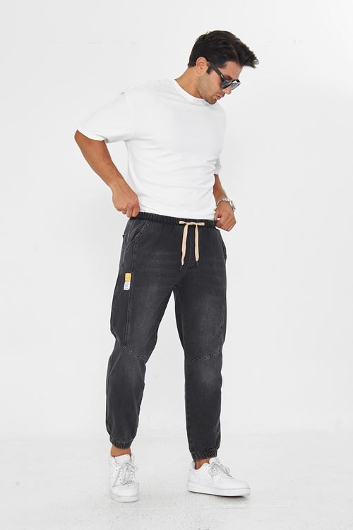 Erkek Parçalı Desen Yan Etiketli Paça Lastikli Bel Bağcıklı Pantolon 720