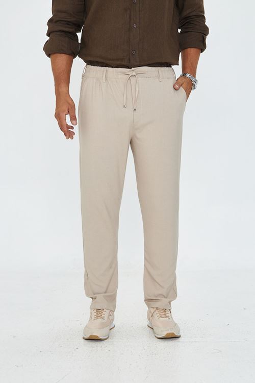 Erkek Bel Kemerli Klasik Bez Ayağı Kumaş Jogger