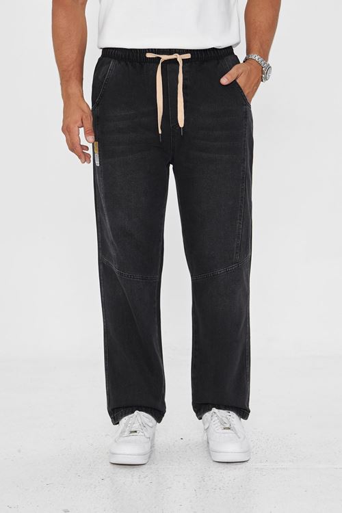 Erkek Parçalı Desen Yan Etiketli Baggy Kot Pantolon 721