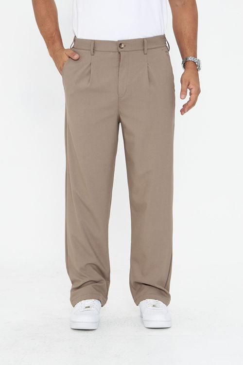 Erkek Pileli Baggy Bez Ayağı Kumaş Şık Pantolon