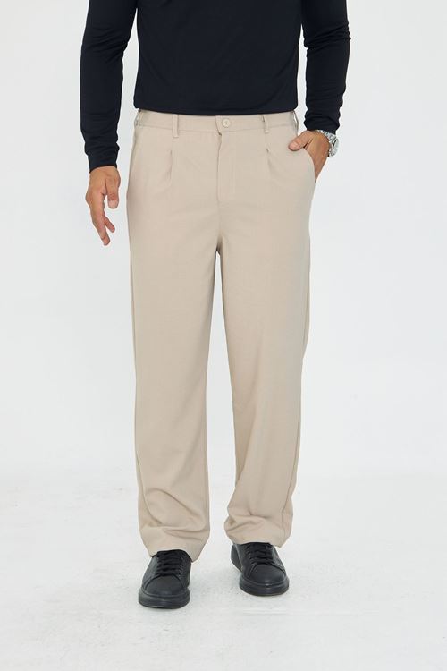 Erkek Pileli Baggy Bez Ayağı Kumaş Şık Pantolon