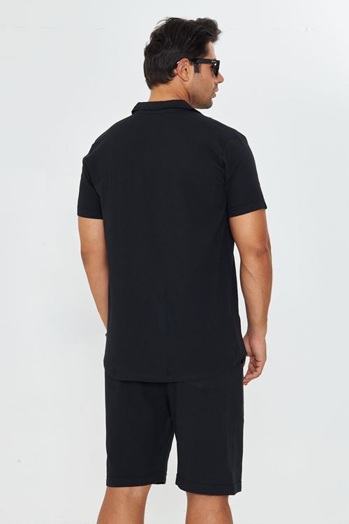 Erkek Keten Apaş Yaka Kısa Kol Gömlek - Şort Takım