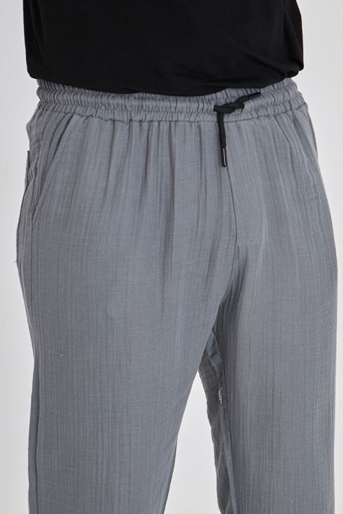 Erkek Baggy Müslin Keten Bel Bağcıklı Lastikli Düz Paça Pantolon