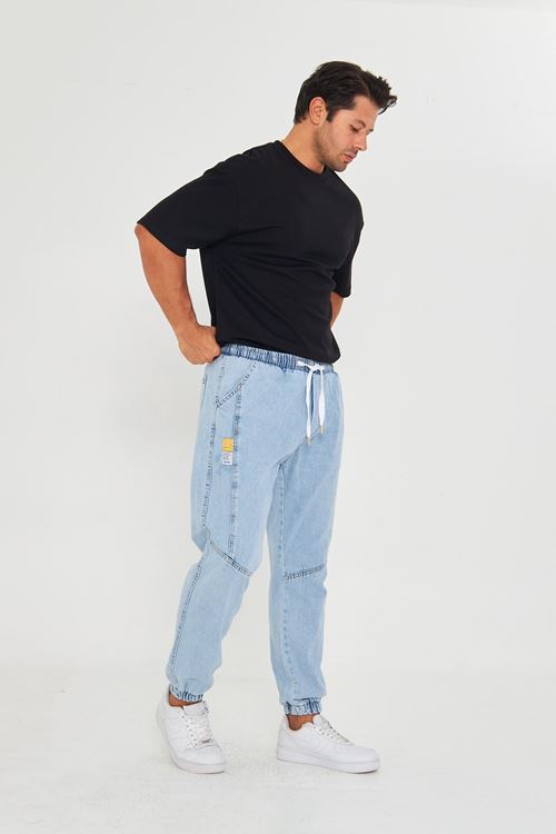 Erkek Parçalı Desen Yan Etiketli Paça Lastikli Bel Bağcıklı Pantolon 720