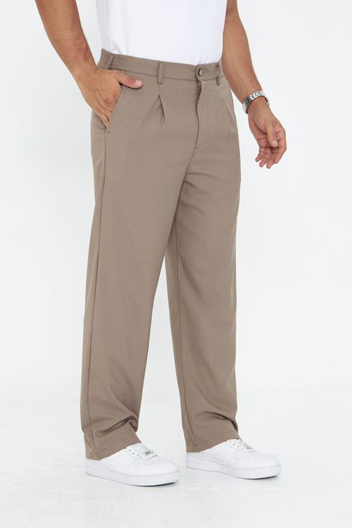 Erkek Pileli Baggy Bez Ayağı Kumaş Şık Pantolon