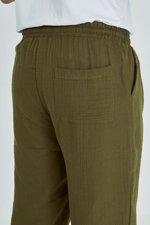 Erkek Baggy Müslin Keten Bel Bağcıklı Lastikli Düz Paça Pantolon