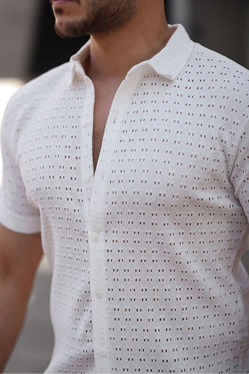 Erkek Kısa Kol Delikli Desen Örme Kumaş Regular Kalıp Kalıp Yeni Sezon Gömlek