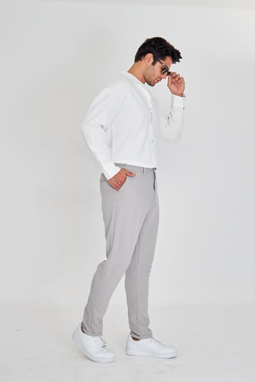 Erkek Bel Yarım Lastikli Kemerli Double Paça Dabıl Face Kumaş Slim Fit Pantolon