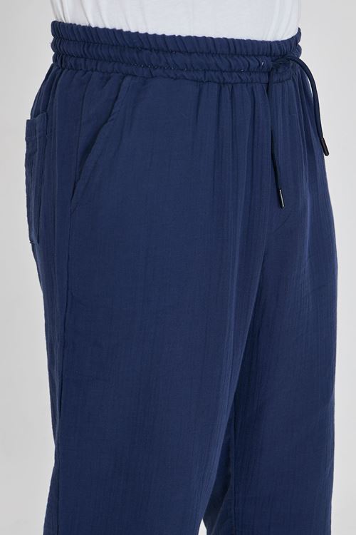 Erkek Baggy Müslin Keten Bel Bağcıklı Lastikli Düz Paça Pantolon