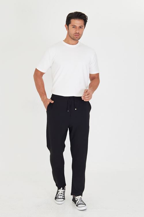 Erkek Bel Lastikli Bağcıklı Duble Paça Slim Fit Jogger Pantolon