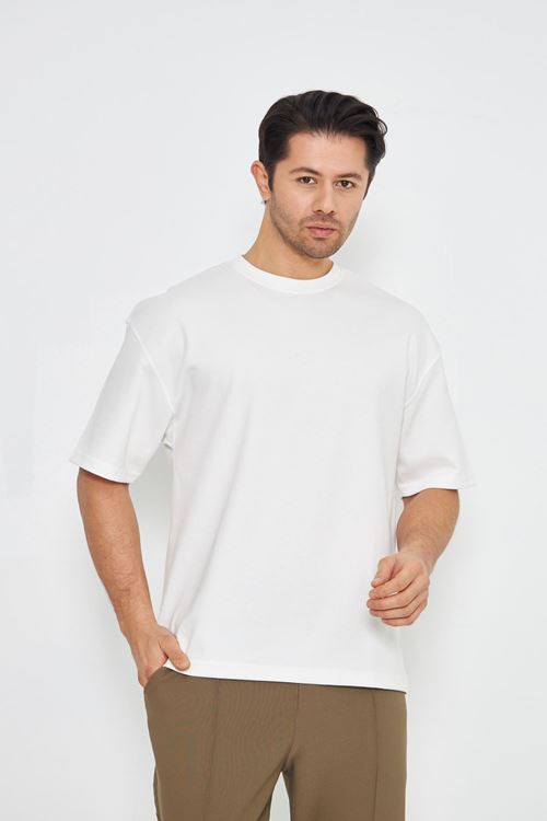 Erkek Bisiklet Yaka Oversize 2 Ip T-shirt